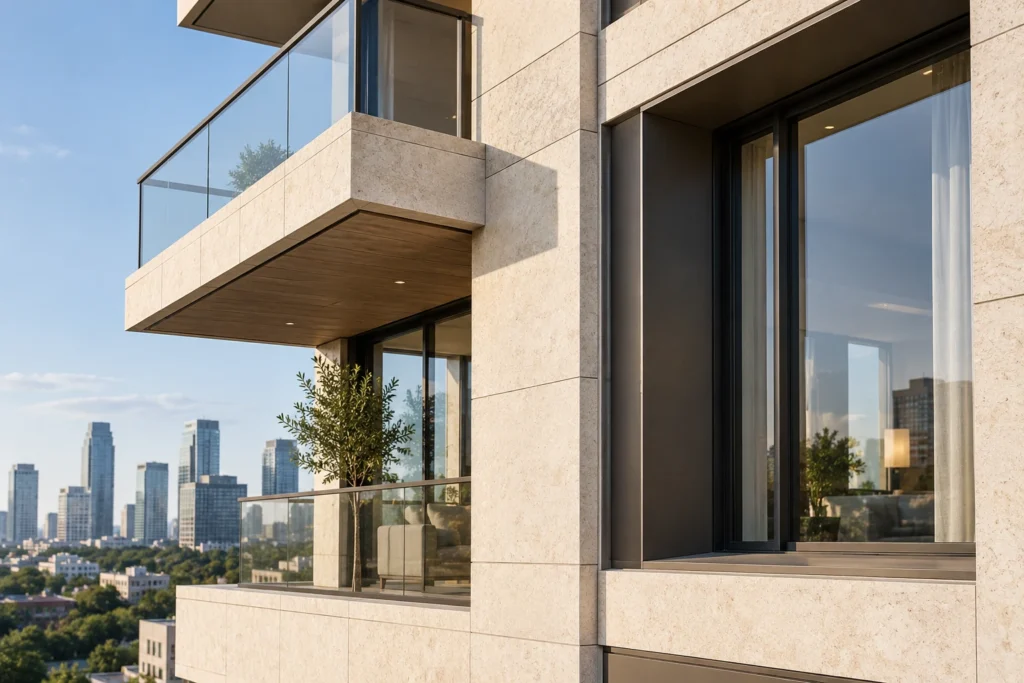 Apartment facade architectural detail in Portland — Green Building 3D Rendering