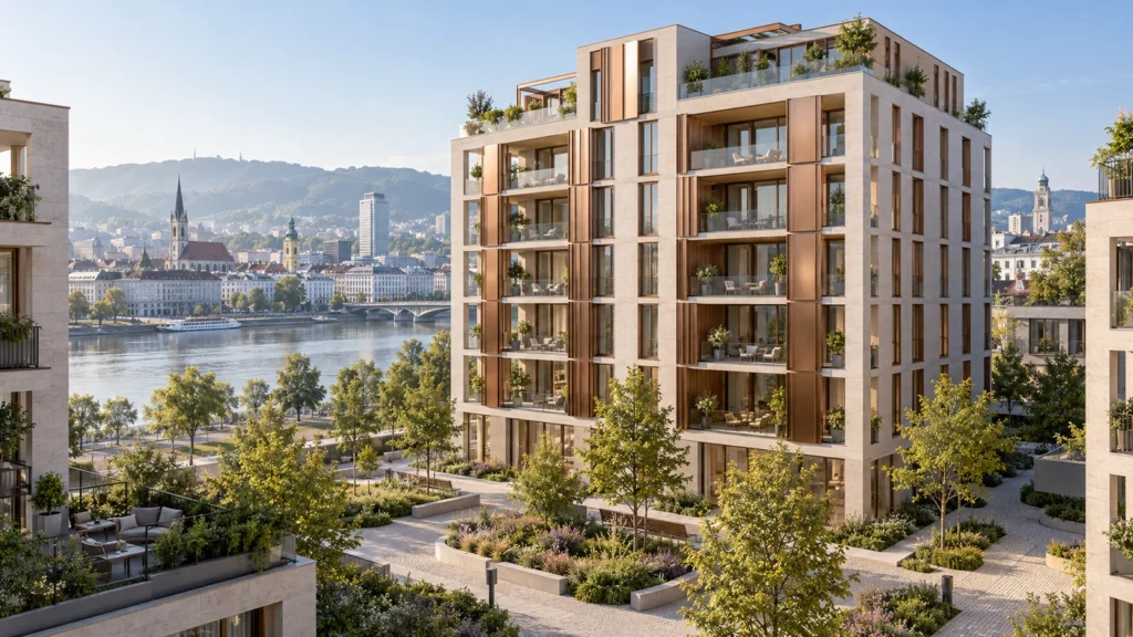 Apartment tower exterior concept showing contemporary facade design — Architectural Visualization Studio