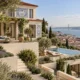 Lisbon villa exterior with hillside landscaping