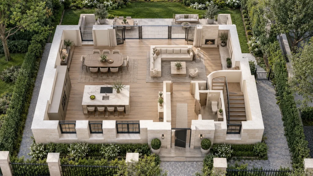 Yantram Studio architectural concept in Munich, Germany: villa conceptual 3d floor plan