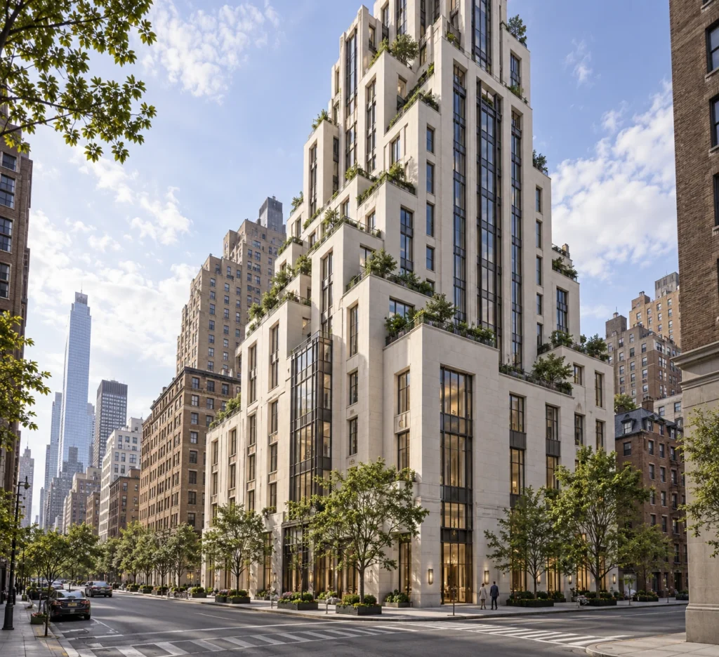 High-rise apartment tower exterior rendering in Portland
