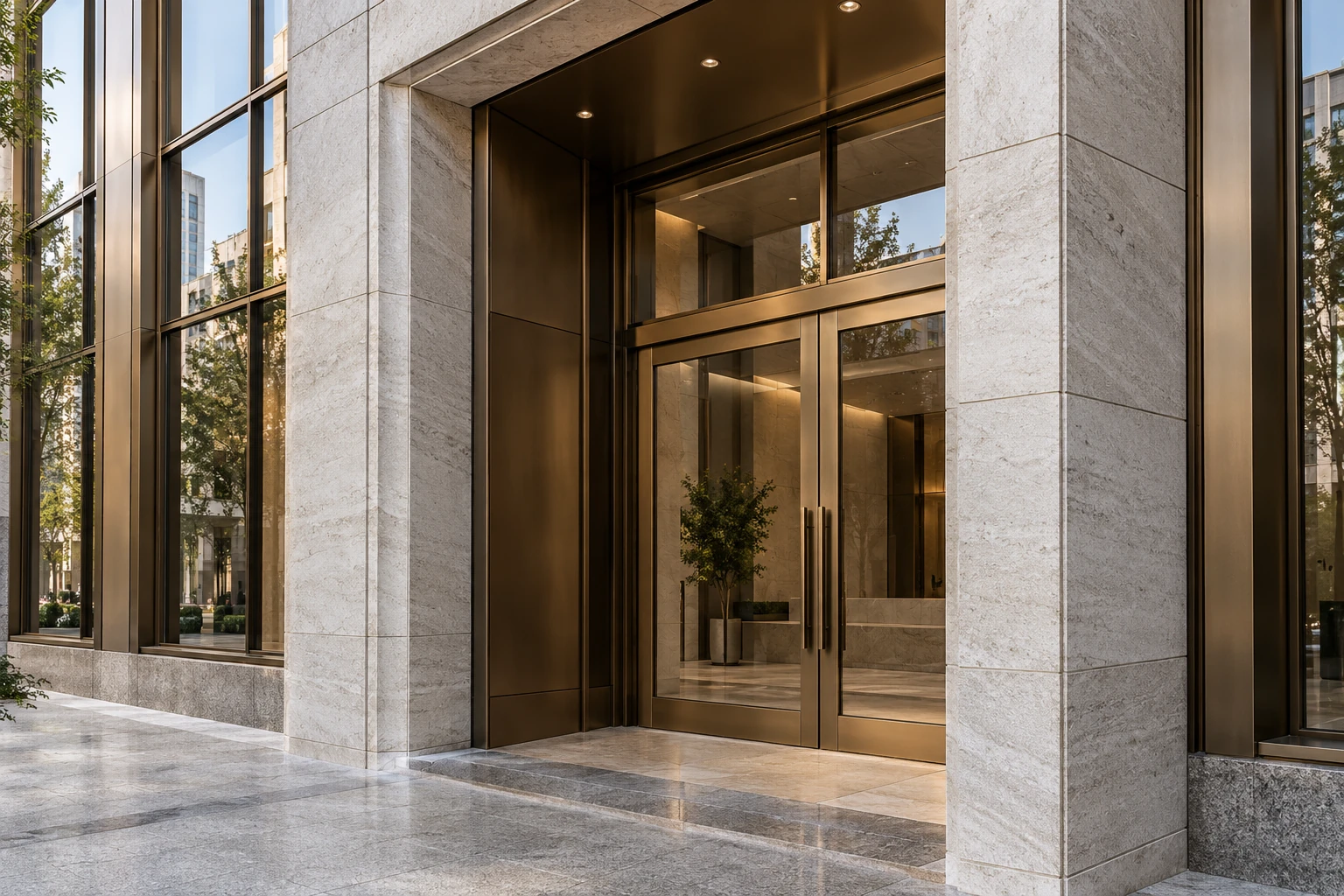 Office building entrance detail in Portland — Leed Building Rendering