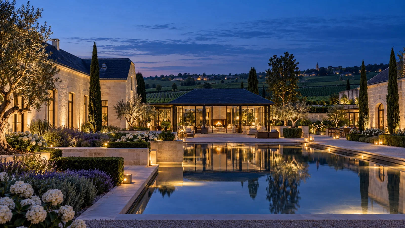 Bordeaux boutique hotel garden dusk 3d rendering — 3D Architectural Rendering France