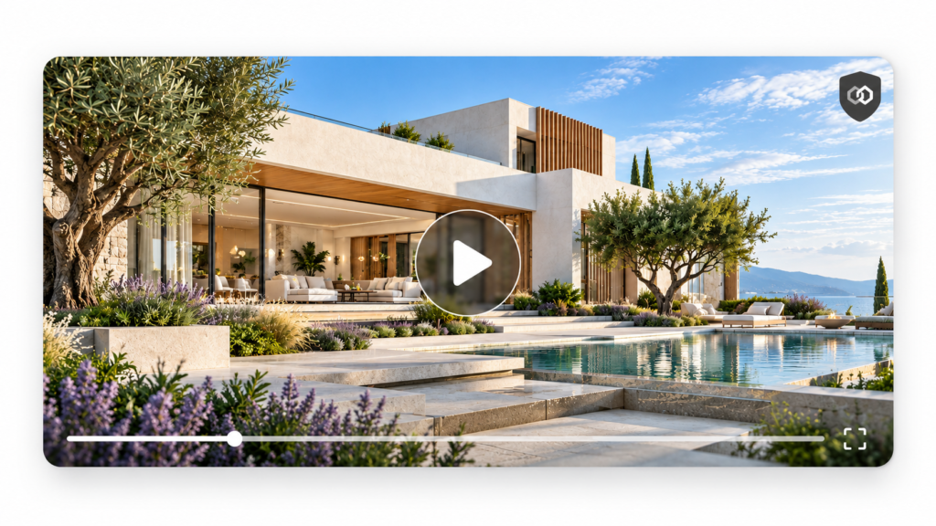 Crisp modern villa exterior view showcasing clean geometric lines and large glass balconies in a studio setting — Ai Architectural Visualization