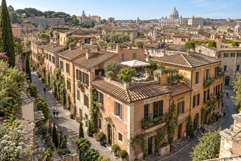 Historic cityscape showing rooftop terraces and traditional terracotta tile roofs — Material Specifications