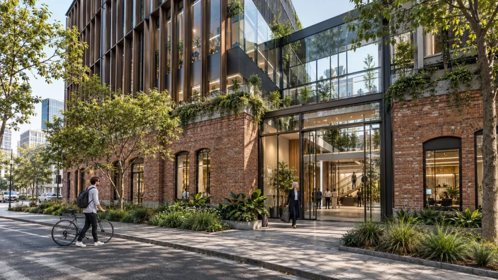 Commercial office building exterior with brick facade — Artist Impression Melbourne