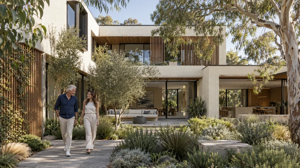 Residence and villa exterior in daylight with landscaping — Townhouse Rendering Melbourne