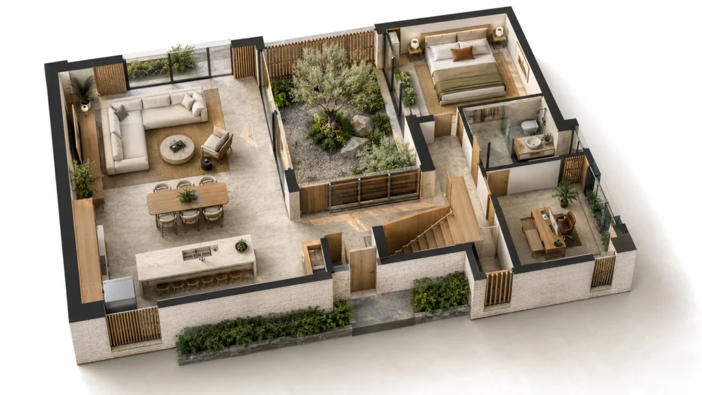 Villa Conceptual 3D Floor Plan concept in Melbourne, Australia — architectural visualization by Yantram Studio