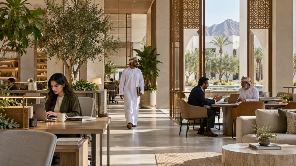 Co-working space interior with natural light in Muscat