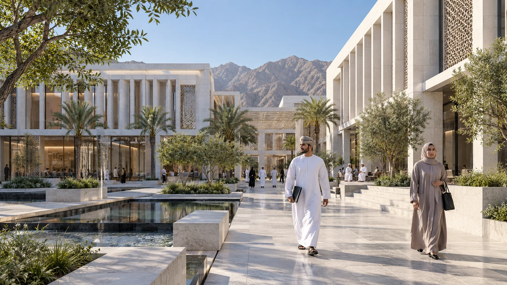 Commercial office exterior and courtyard in daylight — 3D Rendering Services Oman