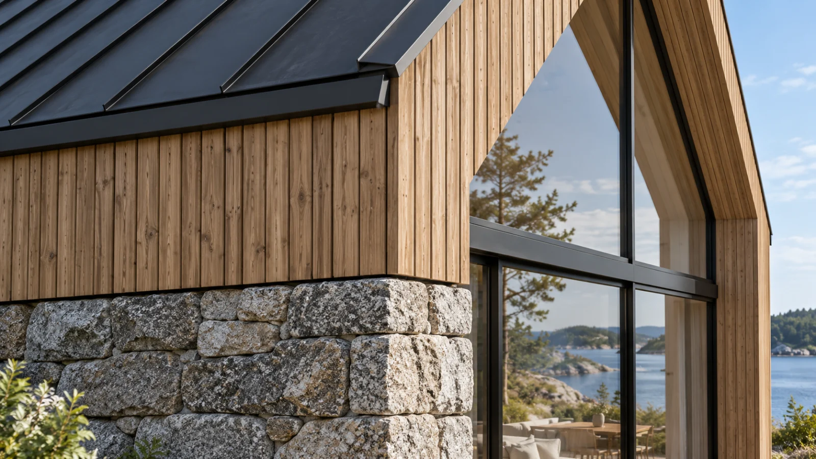 Oslo villa timber and zinc facade detail with large windows — Architectural Models