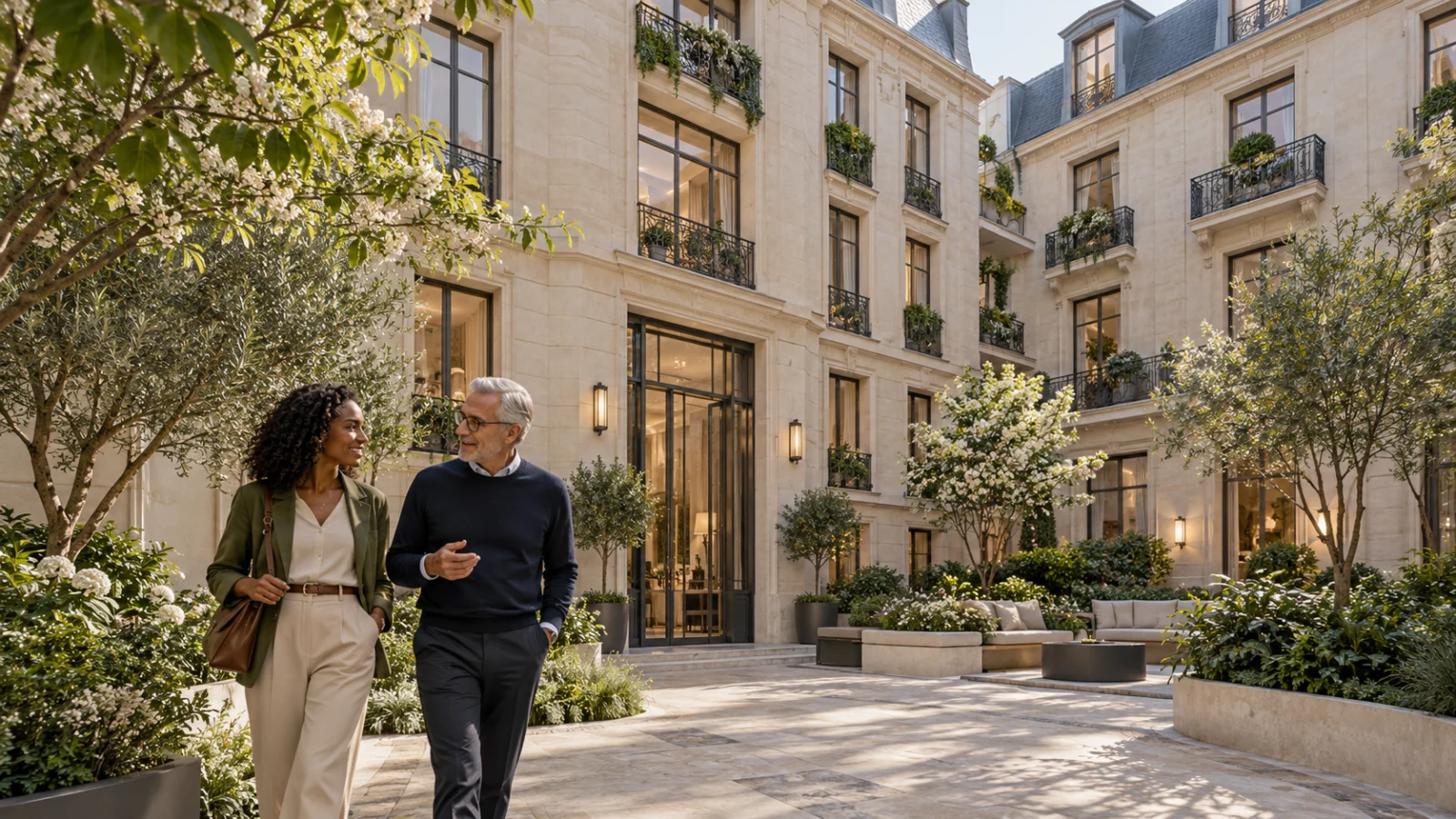 Paris apartment courtyard 3d exterior rendering france — Photorealistic Architectural Visualization France