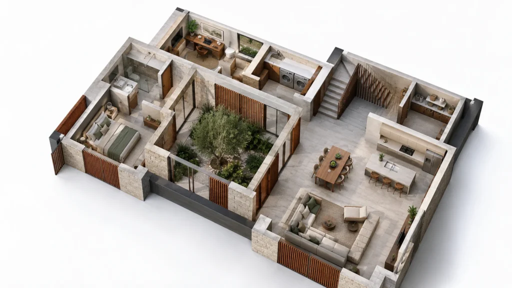 Coastal Villa Conceptual 3D Floor Plan concept in Perth, Australia — architectural visualization by Yantram Studio