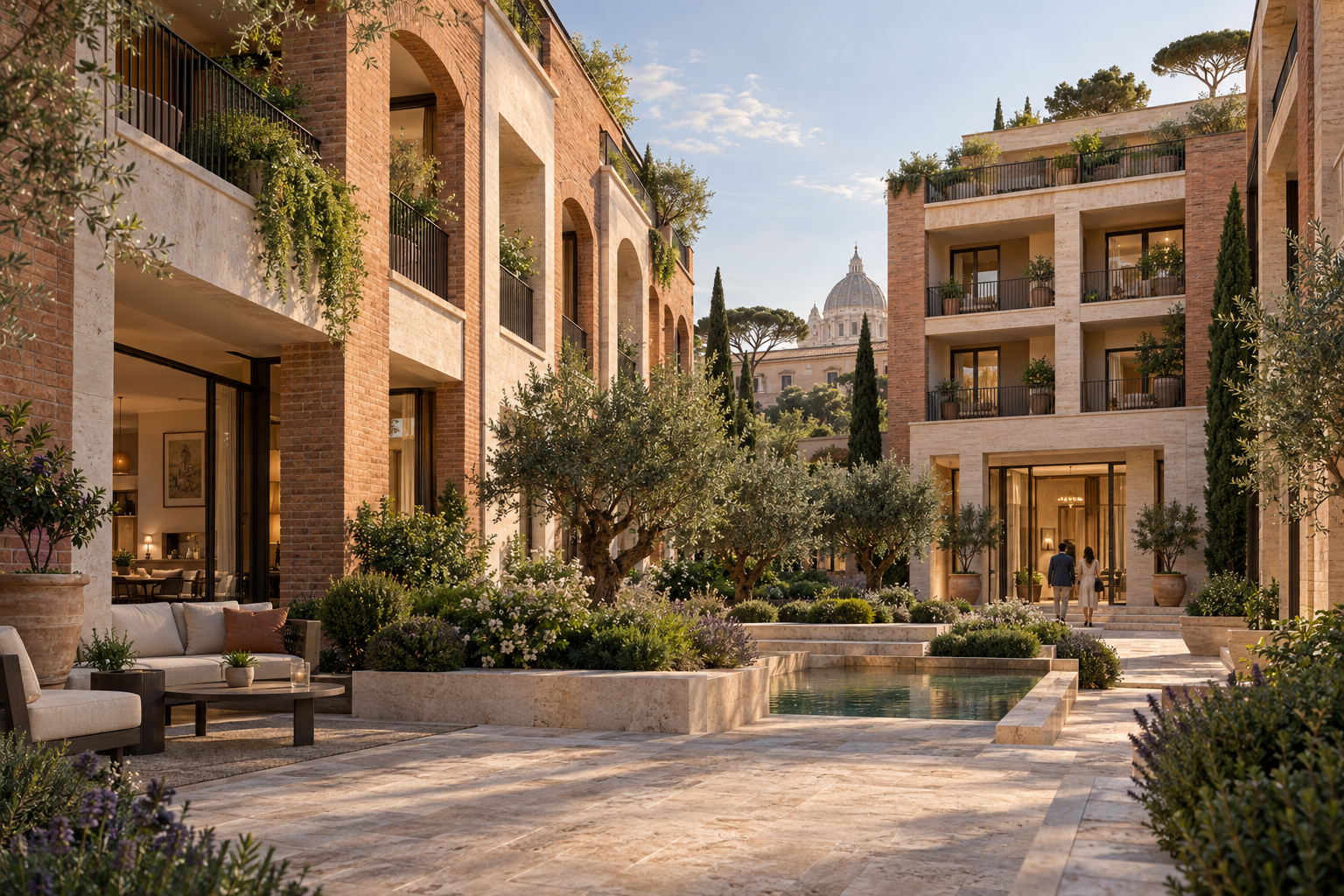 Rome residential courtyard 3d rendering — Local Building Materials