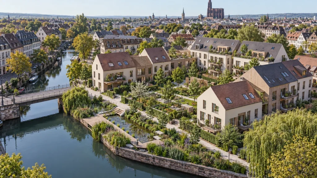 Strasbourg housing landscape aerial rendering by Yantram Studio