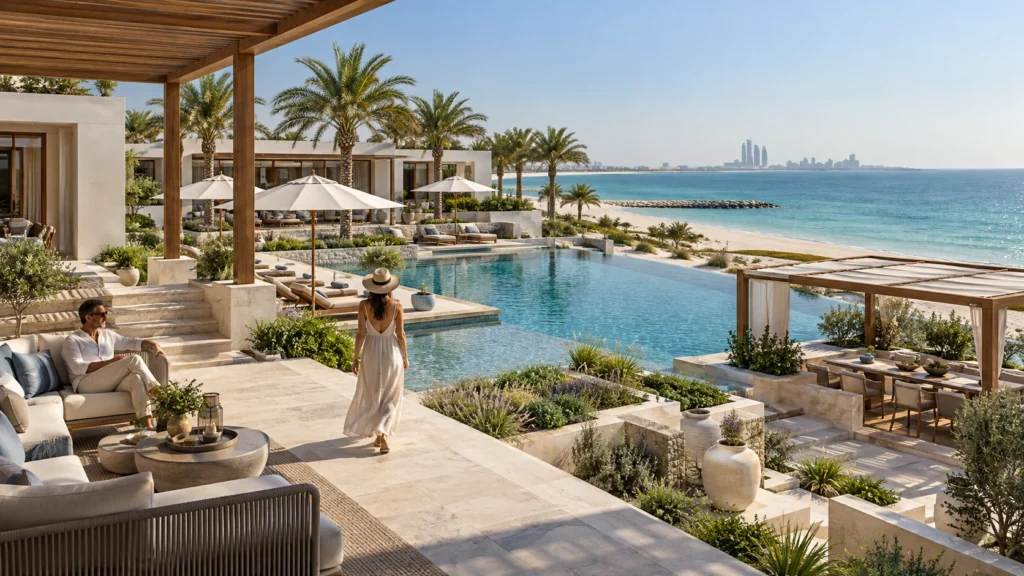 Hotel resort terrace facing the sea in Abu Dhabi — Architectural Visualization Studio