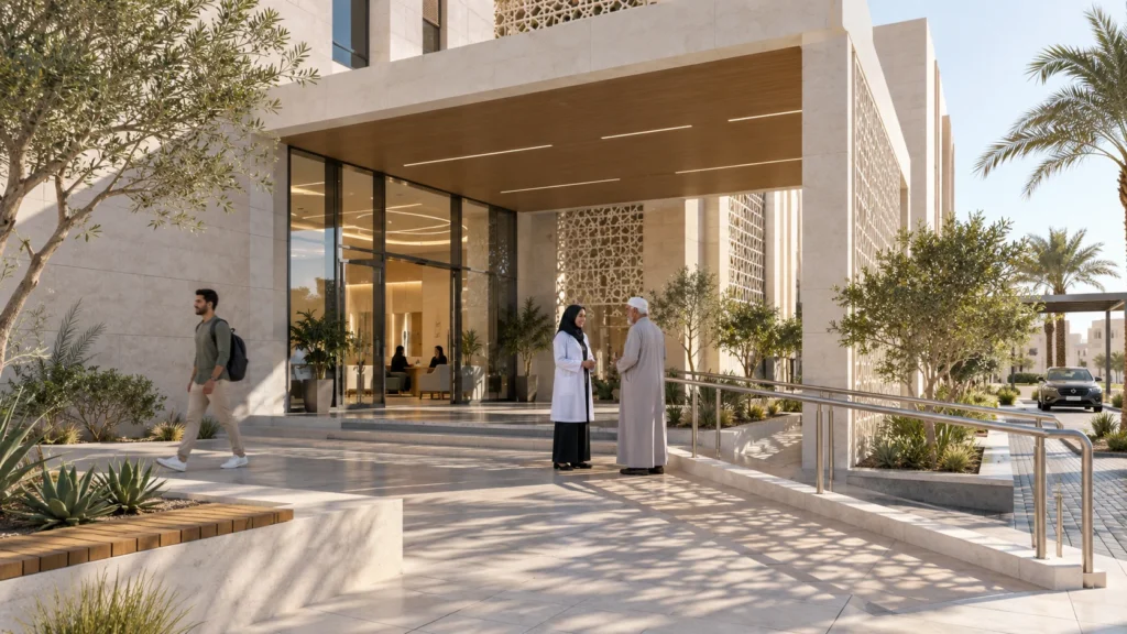 Hospital and medical clinic facility exterior in Jeddah — 3D Architectural Visualization Studio In Saudi Arabia