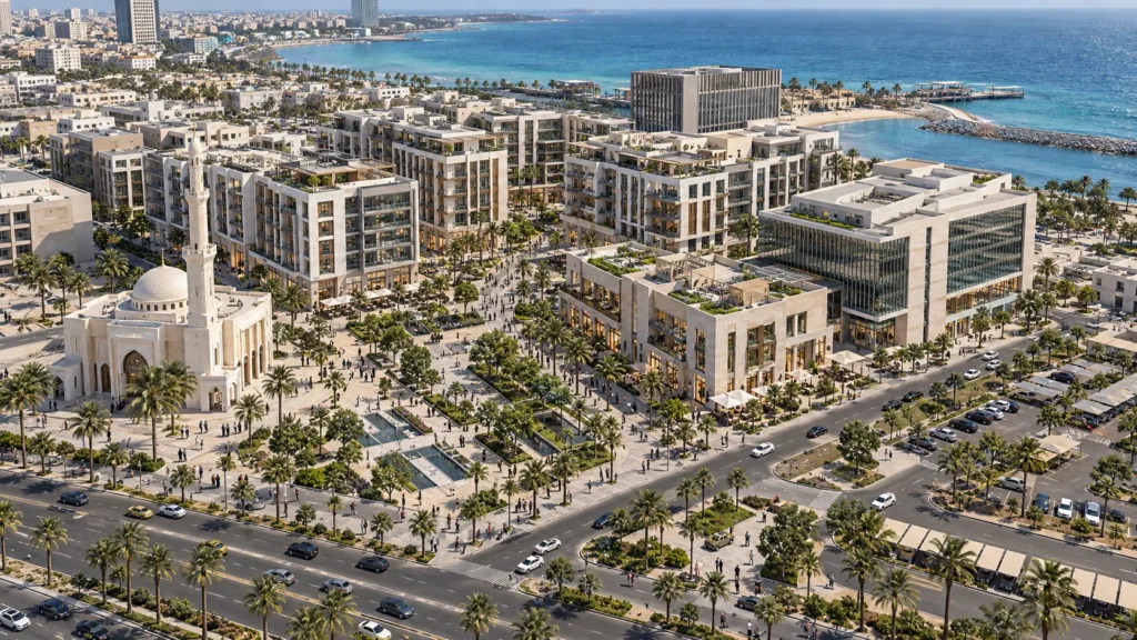 Aerial view of mixed-use master plan development in Jeddah